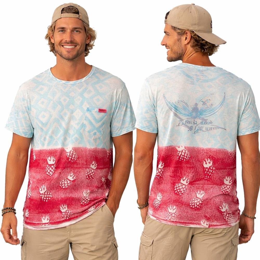 MAUI AND SONS Mens Large Red Blue Pineapple Surf Graphic Tee Coastal